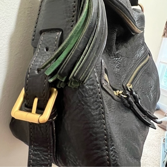 Dooney & Bourke zip sac bag black distressed leather zipper closure EUC - Picture 5 of 13